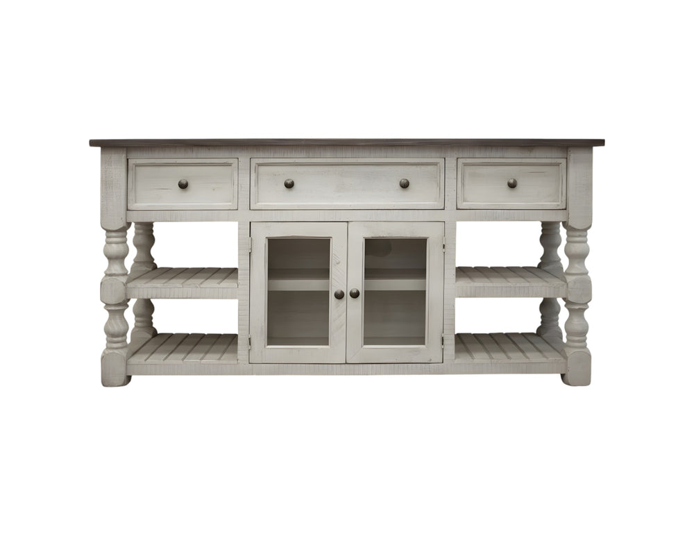Homeroots 60" Ivory Solid Wood Open Shelving Distressed Tv Stand  Solid Wood 528759
