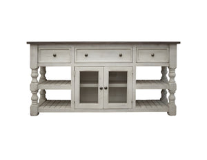 HomeRoots 60" Ivory Solid Wood Open-Shelving TV Stand – Rustic Farmhouse Style with Distressed Finish & Storage 528759