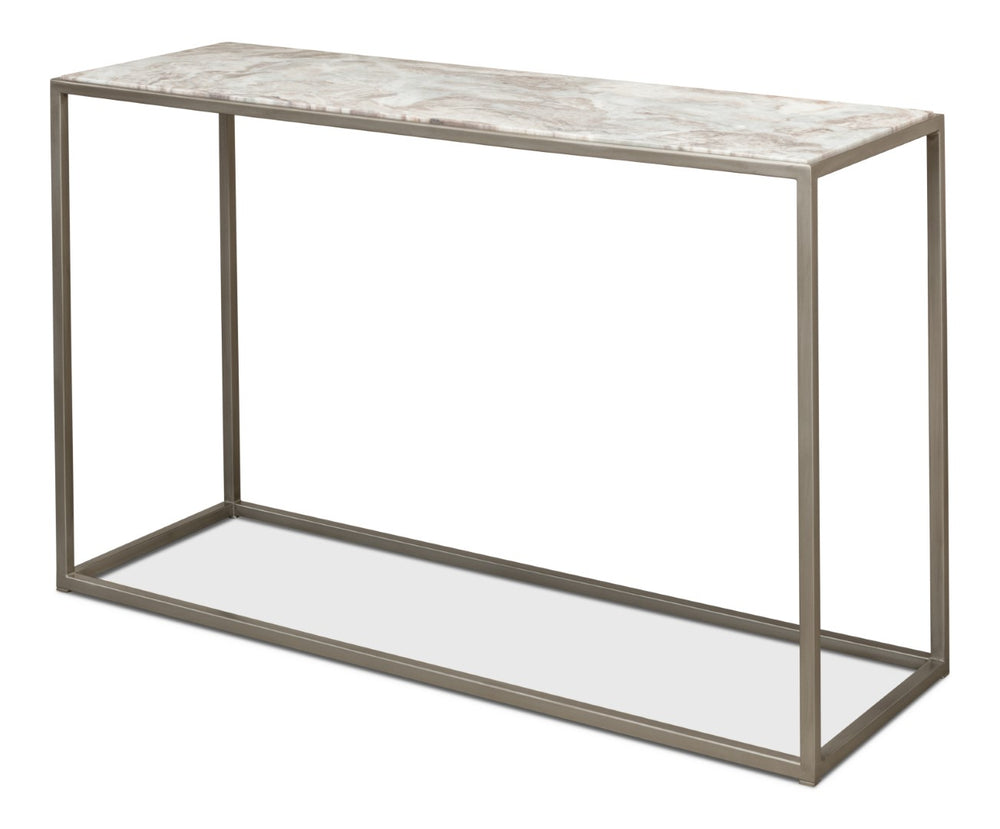 Sarreid Minimal Console Table - Elegant Silver Antique Design With Iron Frame And Marble Top For Modern Homes Silver  52876