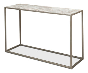 Sarreid Minimal Console Table - Elegant Silver Antique Design With Iron Frame And Marble Top For Modern Homes Silver  52876
