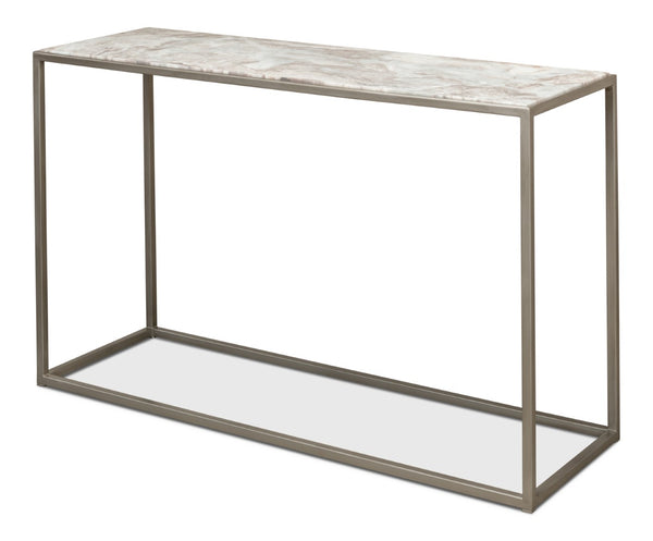 Sarreid Minimal Console Table - Elegant Silver Antique Design With Iron Frame And Marble Top For Modern Homes Silver  52876