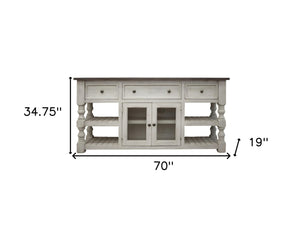 Homeroots 70" Ivory Solid Wood Open Shelving Distressed Tv Stand  Solid Wood 528760