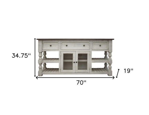 Homeroots 70" Ivory Solid Wood Open Shelving Distressed Tv Stand  Solid Wood 528760