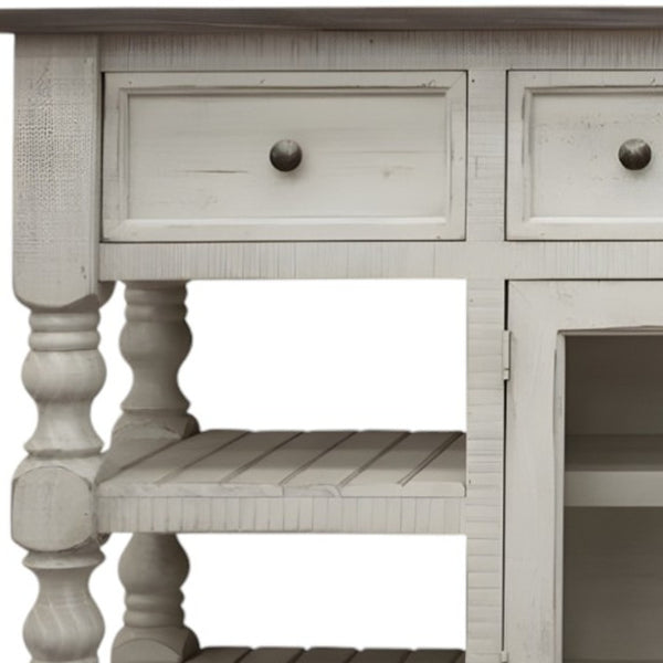 Homeroots 70" Ivory Solid Wood Open Shelving Distressed Tv Stand  Solid Wood 528760