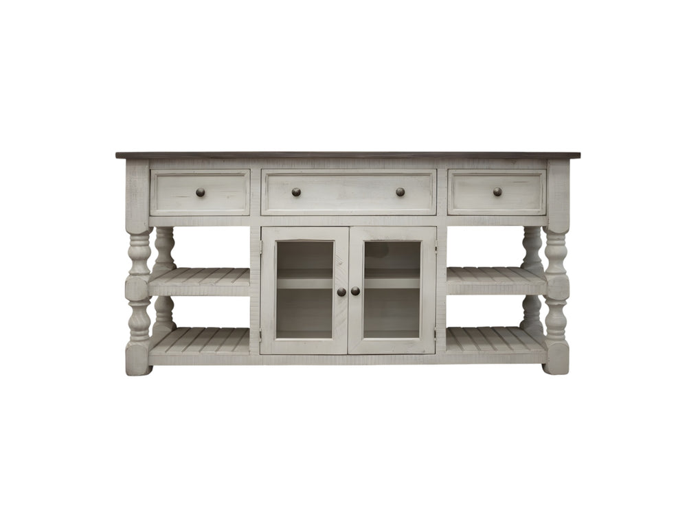 Homeroots 70" Ivory Solid Wood Open Shelving Distressed Tv Stand  Solid Wood 528760