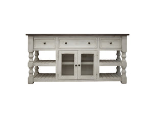 Homeroots 70" Ivory Solid Wood Open Shelving Distressed Tv Stand  Solid Wood 528760