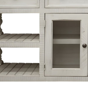 Homeroots 81" Ivory Solid Wood Open Shelving Distressed Tv Stand  Solid Wood 528761