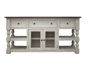 Homeroots 81" Ivory Solid Wood Open Shelving Distressed Tv Stand  Solid Wood 528761