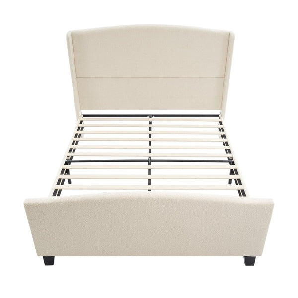 English Elm Queen Platform Bed Teddy Velvet Upholstered Tall Headboard Solid Wood Legs Modern W1716P335671