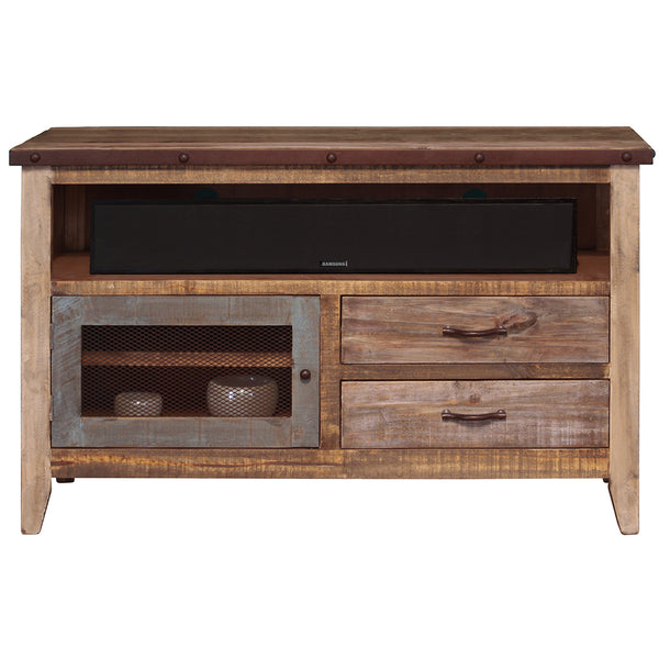 Homeroots 53" Brown Solid Wood Cabinet Enclosed Storage Distressed Tv Stand  Solid Wood 528762