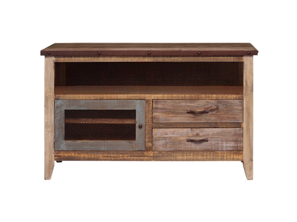 Homeroots 53" Brown Solid Wood Cabinet Enclosed Storage Distressed Tv Stand  Solid Wood 528762