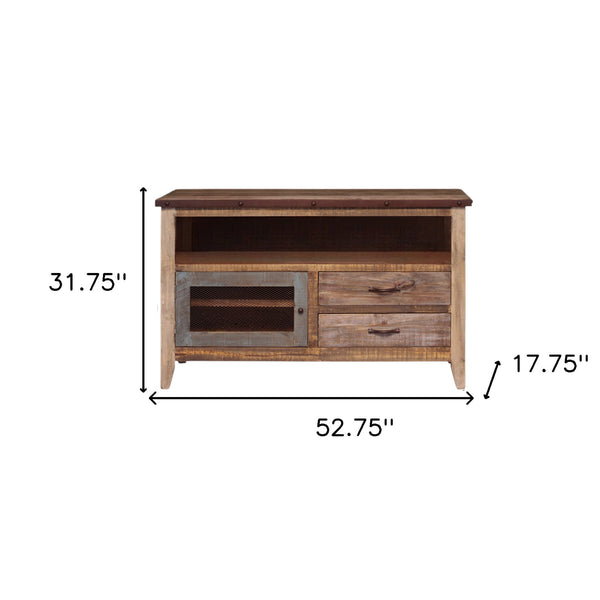 Homeroots 53" Brown Solid Wood Cabinet Enclosed Storage Distressed Tv Stand  Solid Wood 528762