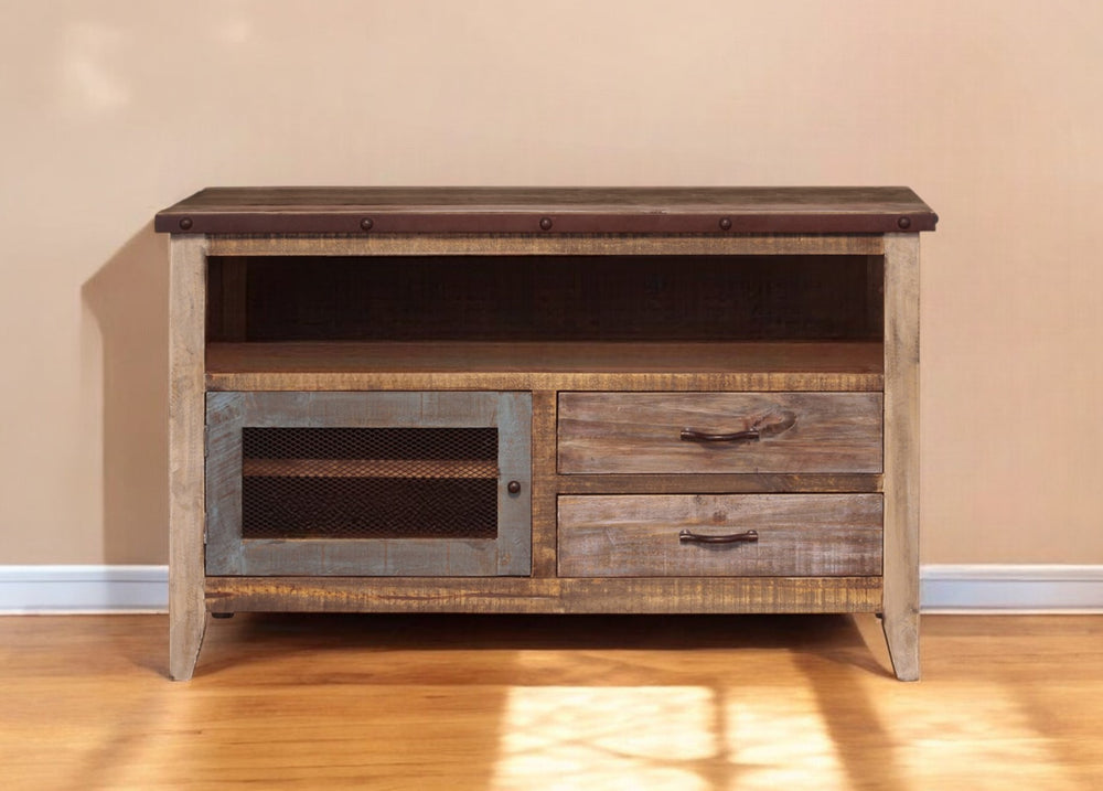 Homeroots 53" Brown Solid Wood Cabinet Enclosed Storage Distressed Tv Stand  Solid Wood 528762