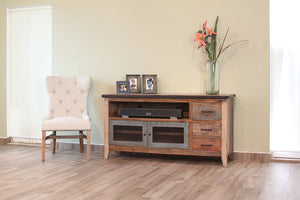Homeroots 61" Brown Solid Wood Cabinet Enclosed Storage Distressed Tv Stand  Solid Wood 528763