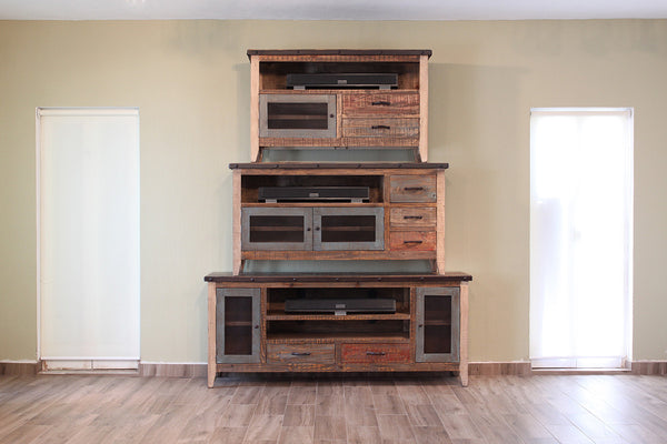Homeroots 61" Brown Solid Wood Cabinet Enclosed Storage Distressed Tv Stand  Solid Wood 528763