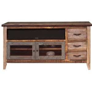 Homeroots 61" Brown Solid Wood Cabinet Enclosed Storage Distressed Tv Stand  Solid Wood 528763