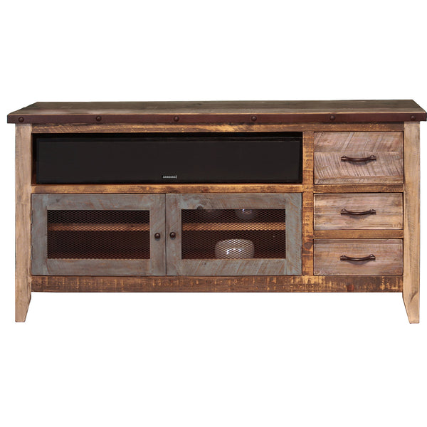 Homeroots 61" Brown Solid Wood Cabinet Enclosed Storage Distressed Tv Stand  Solid Wood 528763