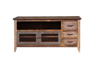 Homeroots 61" Brown Solid Wood Cabinet Enclosed Storage Distressed Tv Stand  Solid Wood 528763