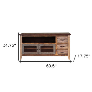 Homeroots 61" Brown Solid Wood Cabinet Enclosed Storage Distressed Tv Stand  Solid Wood 528763