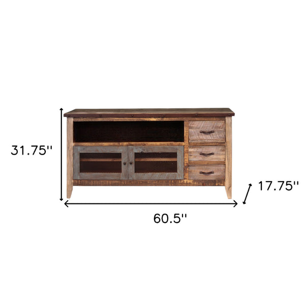 Homeroots 61" Brown Solid Wood Cabinet Enclosed Storage Distressed Tv Stand  Solid Wood 528763