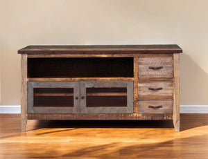 Homeroots 61" Brown Solid Wood Cabinet Enclosed Storage Distressed Tv Stand  Solid Wood 528763