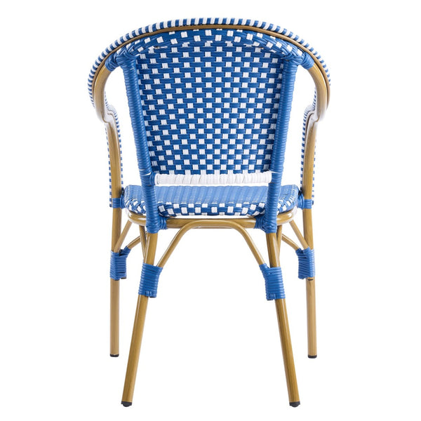 English Elm Outdoor Woven Rattan Bistro Armchairs Set of 2 Aluminum Frame Patio Cafe Seating Blue,Natural+White N768P386559N