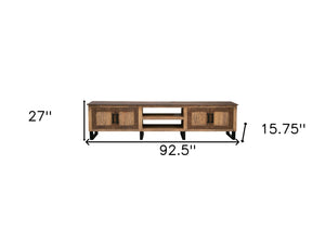 Homeroots 93" Brown Solid Wood Cabinet Enclosed Storage Distressed Tv Stand  Solid Wood 528767
