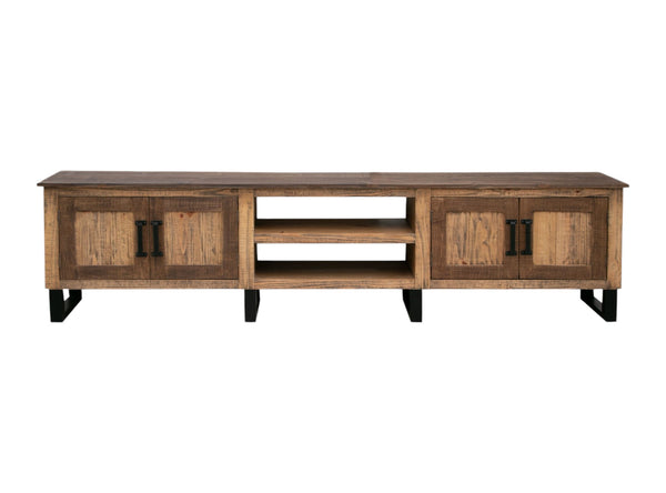 Homeroots 93" Brown Solid Wood Cabinet Enclosed Storage Distressed Tv Stand  Solid Wood 528767