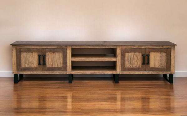 Homeroots 93" Brown Solid Wood Cabinet Enclosed Storage Distressed Tv Stand  Solid Wood 528767