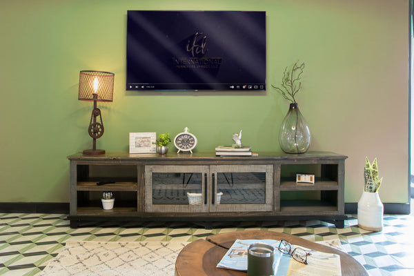 Homeroots 93" Brown Solid Wood Cabinet Enclosed Storage Distressed Tv Stand  Solid Wood 528768