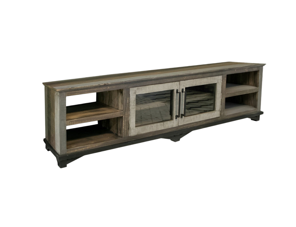 Homeroots 93" Brown Solid Wood Cabinet Enclosed Storage Distressed Tv Stand  Solid Wood 528768