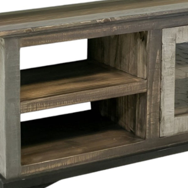 Homeroots 93" Brown Solid Wood Cabinet Enclosed Storage Distressed Tv Stand  Solid Wood 528768