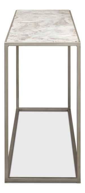 Sarreid Minimal Console Table - Elegant Silver Antique Design With Iron Frame And Marble Top For Modern Homes Silver  52876