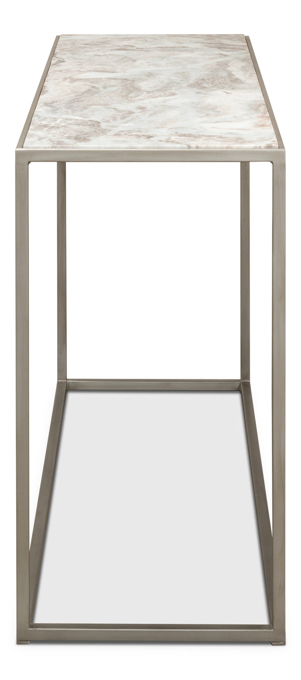 Sarreid Minimal Console Table - Elegant Silver Antique Design With Iron Frame And Marble Top For Modern Homes Silver  52876