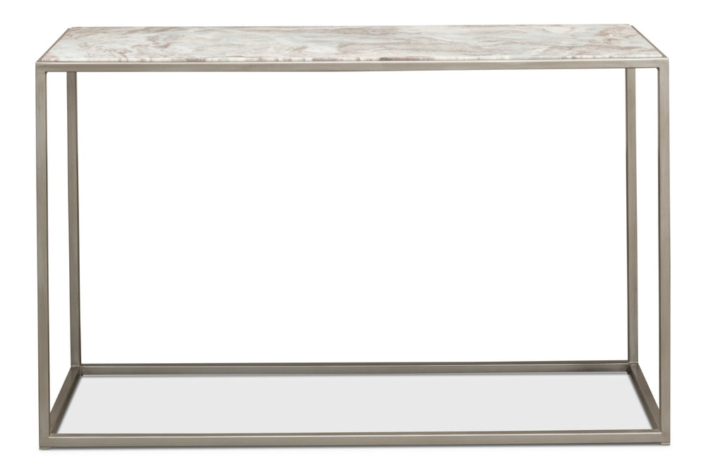 Sarreid Minimal Console Table - Elegant Silver Antique Design With Iron Frame And Marble Top For Modern Homes Silver  52876