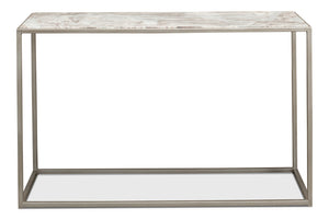 Sarreid Minimal Console Table - Elegant Silver Antique Design With Iron Frame And Marble Top For Modern Homes Silver  52876