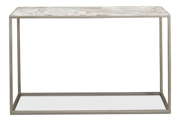 Sarreid Minimal Console Table - Elegant Silver Antique Design With Iron Frame And Marble Top For Modern Homes Silver  52876