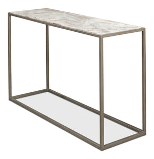 Sarreid Minimal Console Table - Elegant Silver Antique Design With Iron Frame And Marble Top For Modern Homes Silver  52876