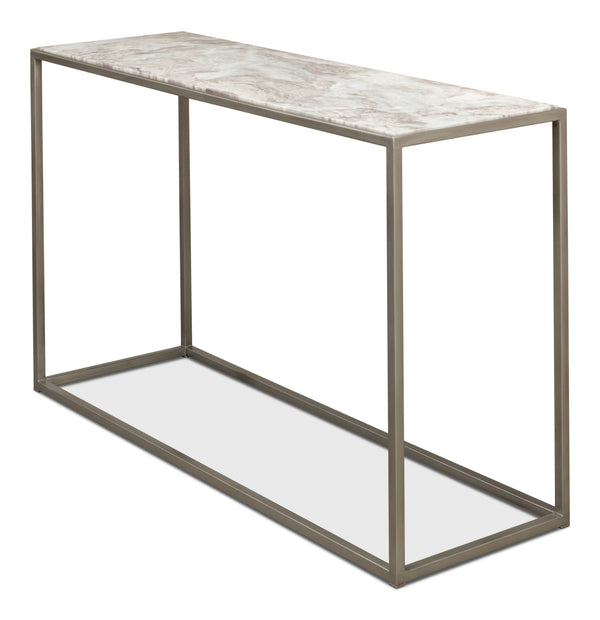 Sarreid Minimal Console Table - Elegant Silver Antique Design With Iron Frame And Marble Top For Modern Homes Silver  52876
