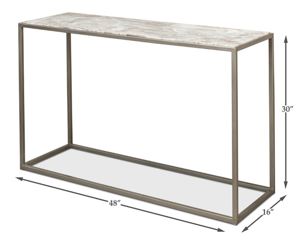 Sarreid Minimal Console Table - Elegant Silver Antique Design With Iron Frame And Marble Top For Modern Homes Silver  52876