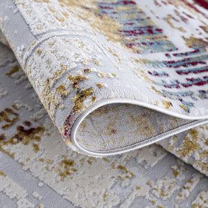 Homeroots 10' X 16' Red Blue And Ivory Abstract Washable Non Skid Area Rug  Polypropylene 528815