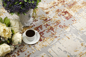 Homeroots 10' X 16' Red Blue And Ivory Abstract Washable Non Skid Area Rug  Polypropylene 528815