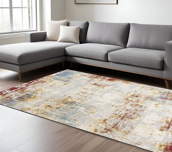 Homeroots 10' X 16' Red Blue And Ivory Abstract Washable Non Skid Area Rug  Polypropylene 528815