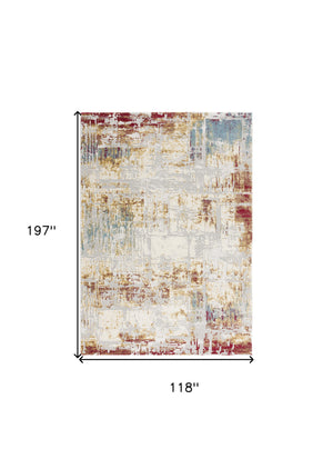 Homeroots 10' X 16' Red Blue And Ivory Abstract Washable Non Skid Area Rug  Polypropylene 528815