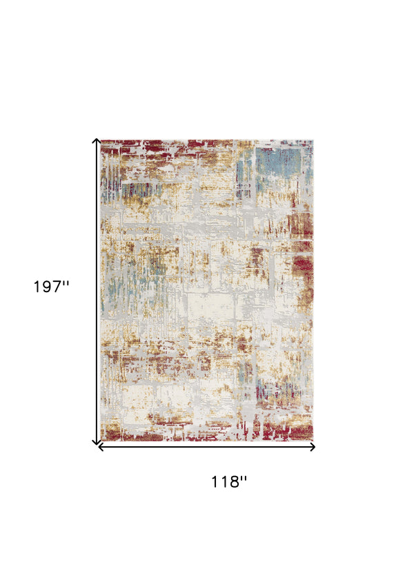 Homeroots 10' X 16' Red Blue And Ivory Abstract Washable Non Skid Area Rug  Polypropylene 528815