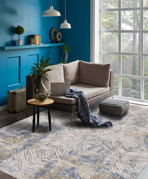 Homeroots 9' X 12' Blue And Ivory Abstract Distressed Area Rug  Polypropylene 528816