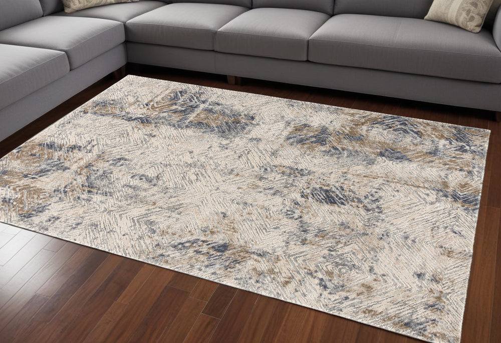 Homeroots 9' X 12' Blue And Ivory Abstract Distressed Area Rug  Polypropylene 528816