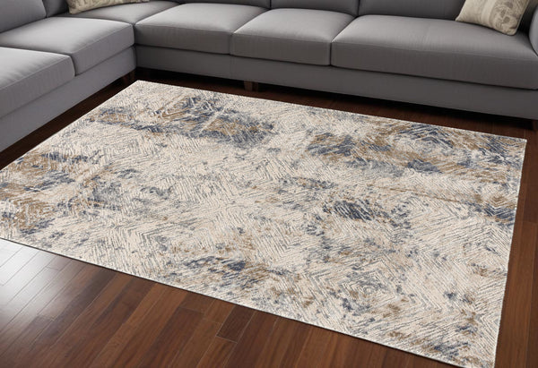 Homeroots 9' X 12' Blue And Ivory Abstract Distressed Area Rug  Polypropylene 528816
