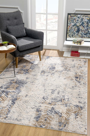 Homeroots 9' X 12' Blue And Ivory Abstract Distressed Area Rug  Polypropylene 528816