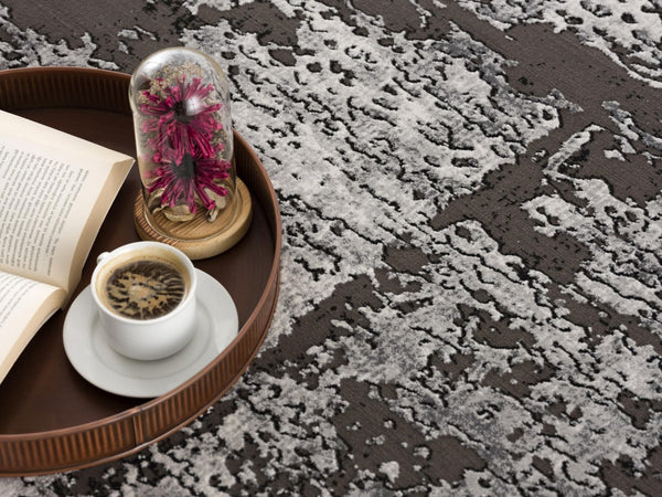 HomeRoots 10' Abstract Washable Area Rug in Gray, Brown & Ivory - Non-Skid, Durable, Stain-Resistant Design 528817